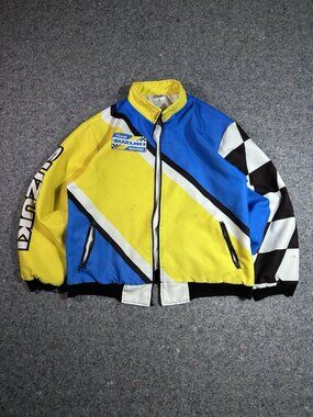 VTG Suzuki Team Racing Yellow Jacket Size XL Men's Race Checkered Flag Vintage